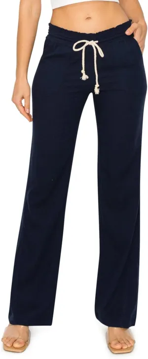 Cali1850 Women's Casual Linen Pants - 29", 32" Oceanside Drawstring Smocked Waist Beach Lounge Trousers with Pockets