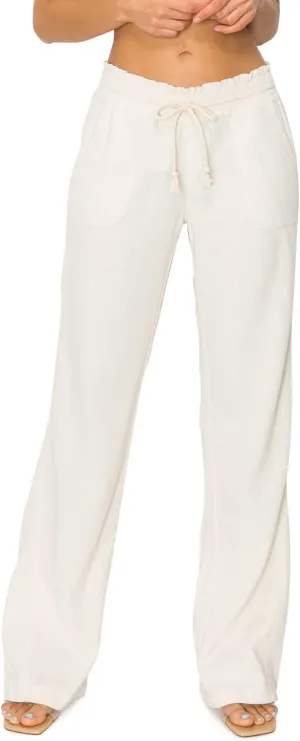 Cali1850 Women's Casual Linen Pants - 29", 32" Oceanside Drawstring Smocked Waist Beach Lounge Trousers with Pockets