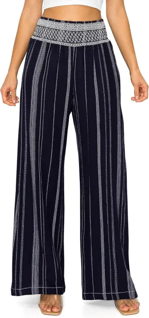 Cali1850 Women's Casual Linen Pants - Smocked Waist Oceanside Lounge Beach Trousers with Pockets