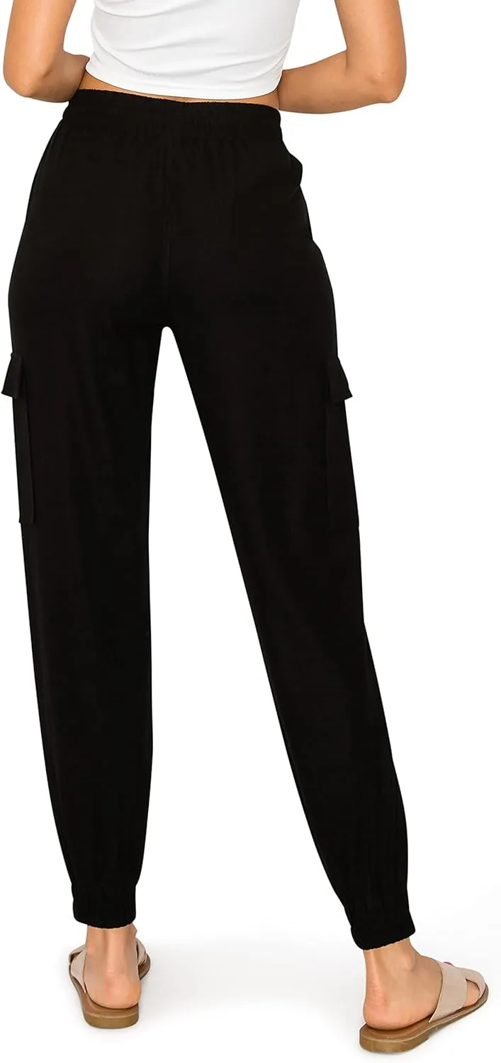 Cali1850 Women's Linen Joggers Pants - Oceanside Drawstring Elastic Waist Casual Lounge Tapered Leg Trousers with Pockets