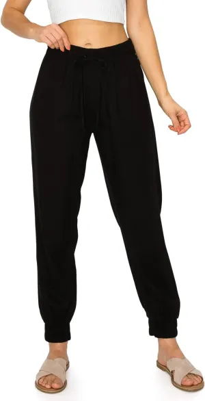 Cali1850 Women's Linen Joggers Pants - Oceanside Drawstring Elastic Waist Casual Lounge Tapered Leg Trousers with Pockets