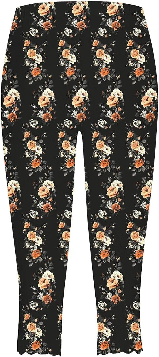 Capri Leggings for Women Floral Print High Waist Capris Pants Tummy Control Knee Length Slim Fit Yoga Trouser 2025