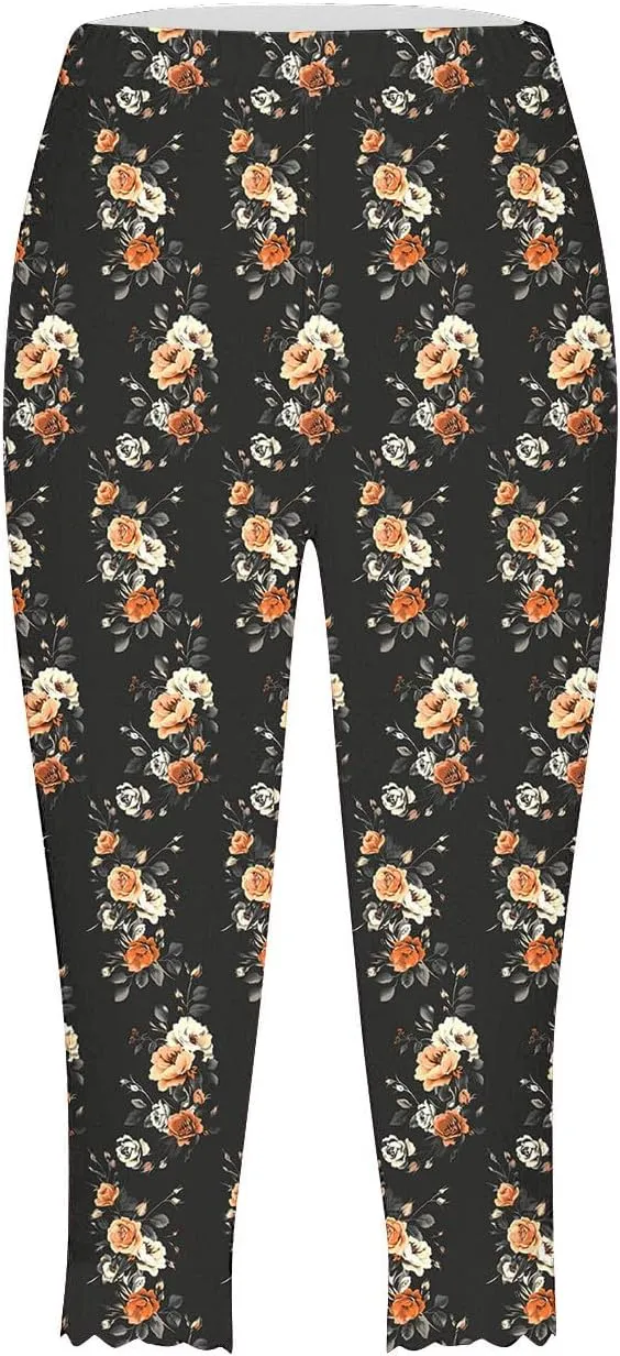 Capri Leggings for Women Floral Print High Waist Capris Pants Tummy Control Knee Length Slim Fit Yoga Trouser 2025