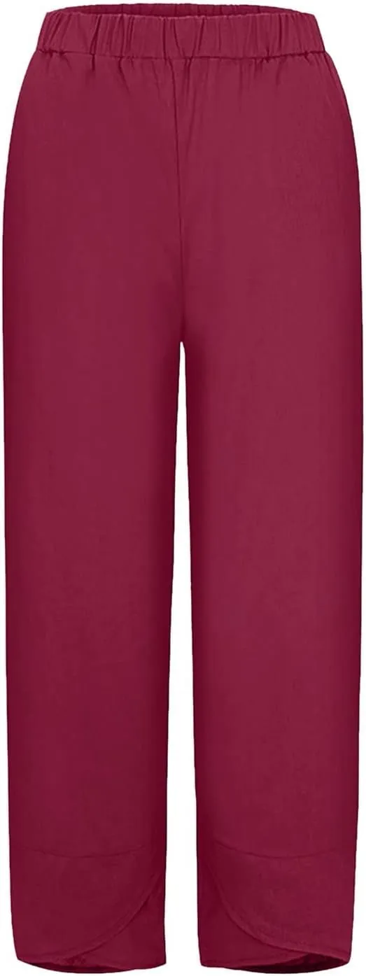Capri Pants for Women Palazzo Lounge Pants Wide Leg Printed Cropped Bottoms Baggy Trousers Sweatpants with Pockets
