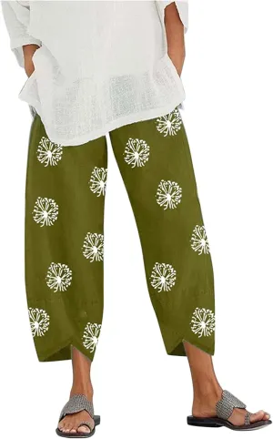 Capri Pants for Women Palazzo Lounge Pants Wide Leg Printed Cropped Bottoms Baggy Trousers Sweatpants with Pockets