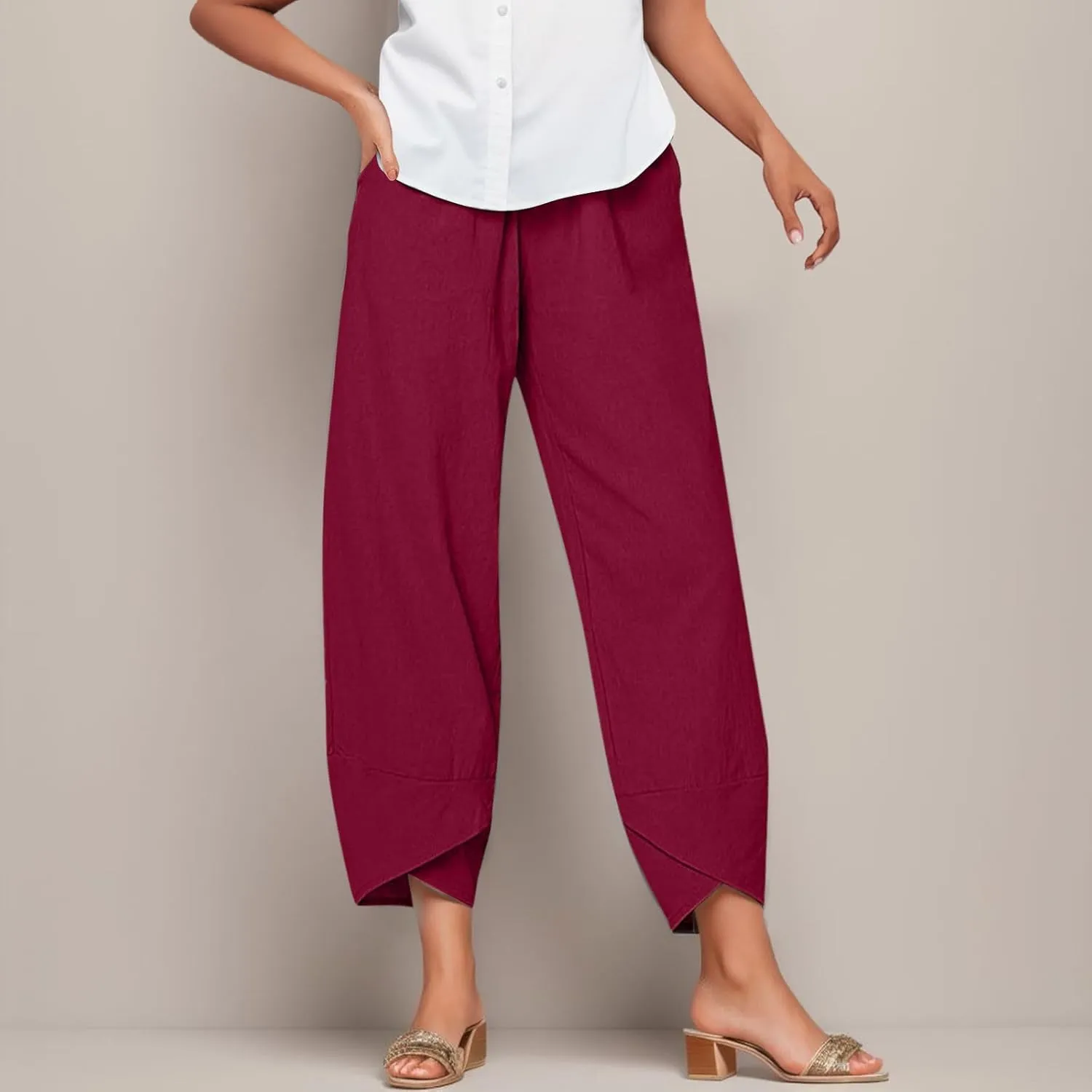 Capri Pants for Women Palazzo Lounge Pants Wide Leg Printed Cropped Bottoms Baggy Trousers Sweatpants with Pockets