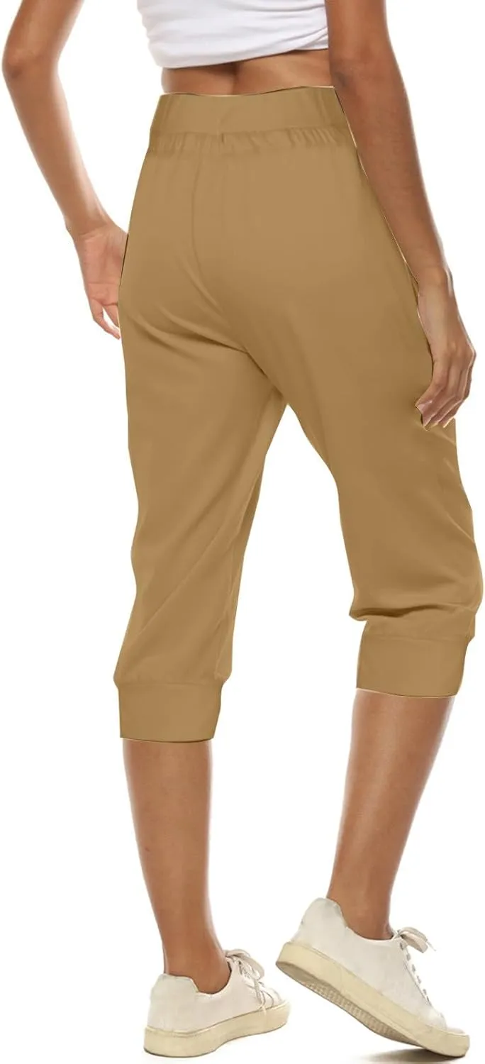 Capri Pants for Women Stretch High Waisted Yoga Pants Casual Summer Drawstring Capris Cropped Trousers with Pockets