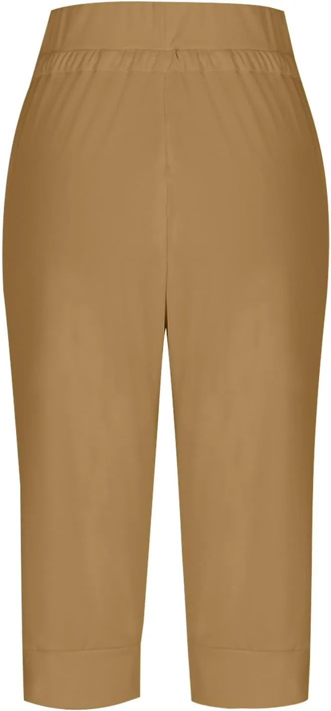 Capri Pants for Women Stretch High Waisted Yoga Pants Casual Summer Drawstring Capris Cropped Trousers with Pockets