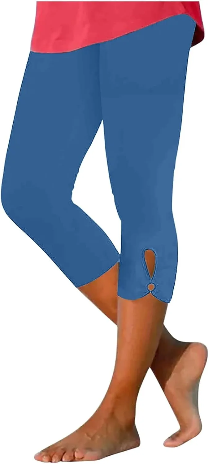 Capri Pants for Women Summer Dressy Comfy Stretchy Leggings Cropped High Waist Yoga Pants Workout Compression Pants