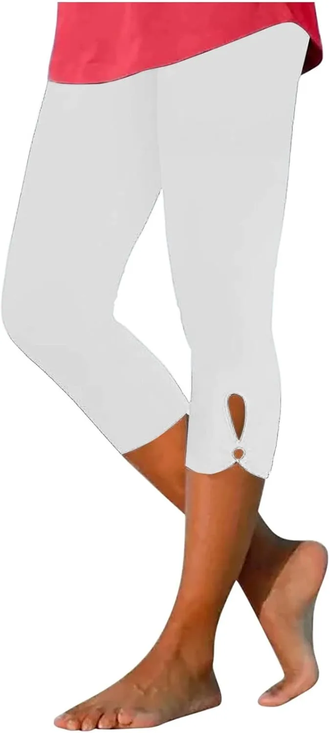 Capri Pants for Women Summer Dressy Comfy Stretchy Leggings Cropped High Waist Yoga Pants Workout Compression Pants