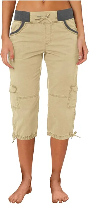 Cargo Capri Pants for Women Stretch High Waist Jogger Sweatpant Casual Lightweight Outdoor Hiking Trouser with Pocket