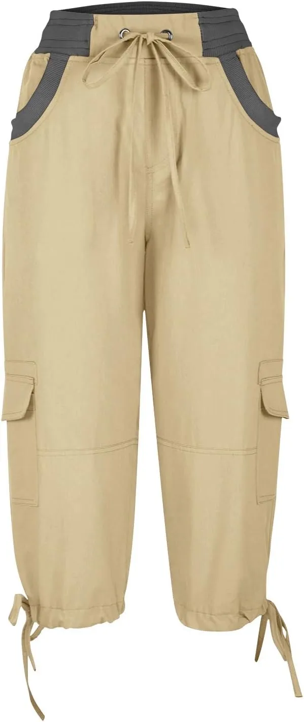 Cargo Capri Pants for Women Stretch High Waist Jogger Sweatpant Casual Lightweight Outdoor Hiking Trouser with Pocket