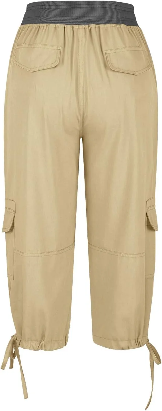 Cargo Capri Pants for Women Stretch High Waist Jogger Sweatpant Casual Lightweight Outdoor Hiking Trouser with Pocket