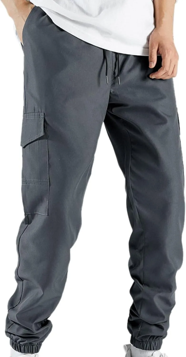 Cargo Pants for Men Casual Lightweight Jogger Elastic Waist Drawstring Sweatpants Athletic Hiking Pants with Pockets