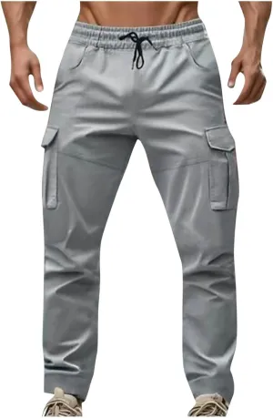 Cargo Pants for Men Casual Slim Fit Jogger Tapered Long Pant Summer Elastic Waist Drawstring Sport Workout Trousers