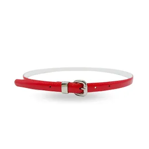 CARRIE -  Women's Red Patent Skinny Leather Belt with Silver Buckle