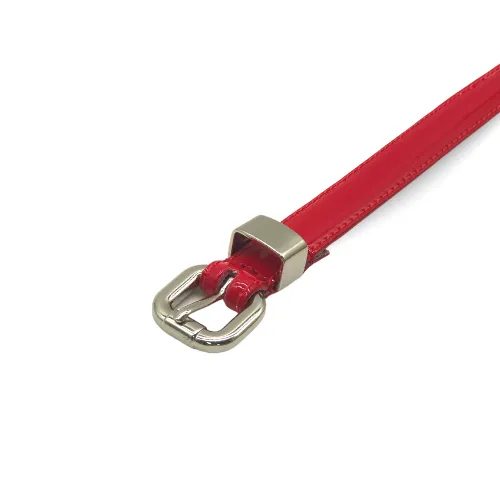 CARRIE -  Women's Red Patent Skinny Leather Belt with Silver Buckle