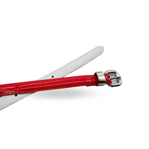 CARRIE -  Women's Red Patent Skinny Leather Belt with Silver Buckle