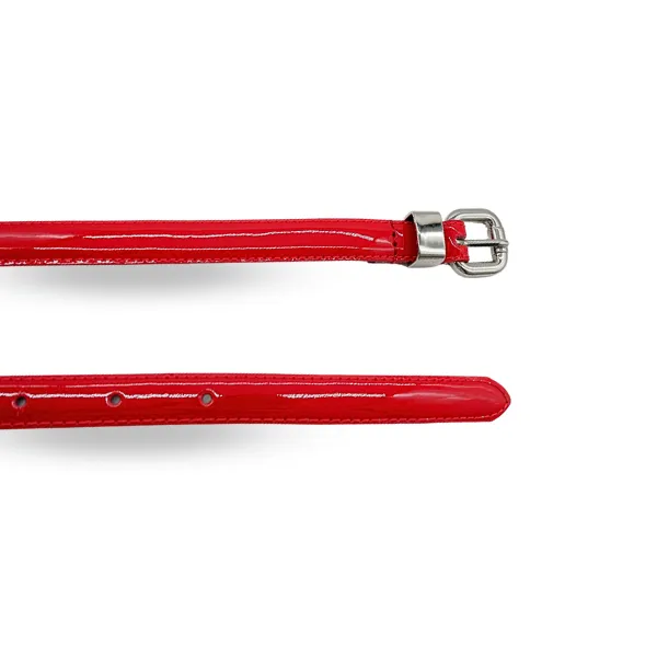 CARRIE -  Women's Red Patent Skinny Leather Belt with Silver Buckle