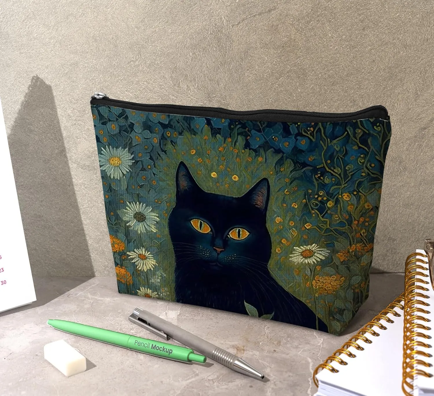 Cat Makeup Bag, Floral Black Cat Cosmetic Bags for Women, Black Cat Gifts for Women, Cat Gifts for Women Cat Lovers, Cat Mom Gifts, Cat Lady Gifts, Cat Makeup Pouch