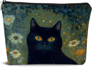 Cat Makeup Bag, Floral Black Cat Cosmetic Bags for Women, Black Cat Gifts for Women, Cat Gifts for Women Cat Lovers, Cat Mom Gifts, Cat Lady Gifts, Cat Makeup Pouch
