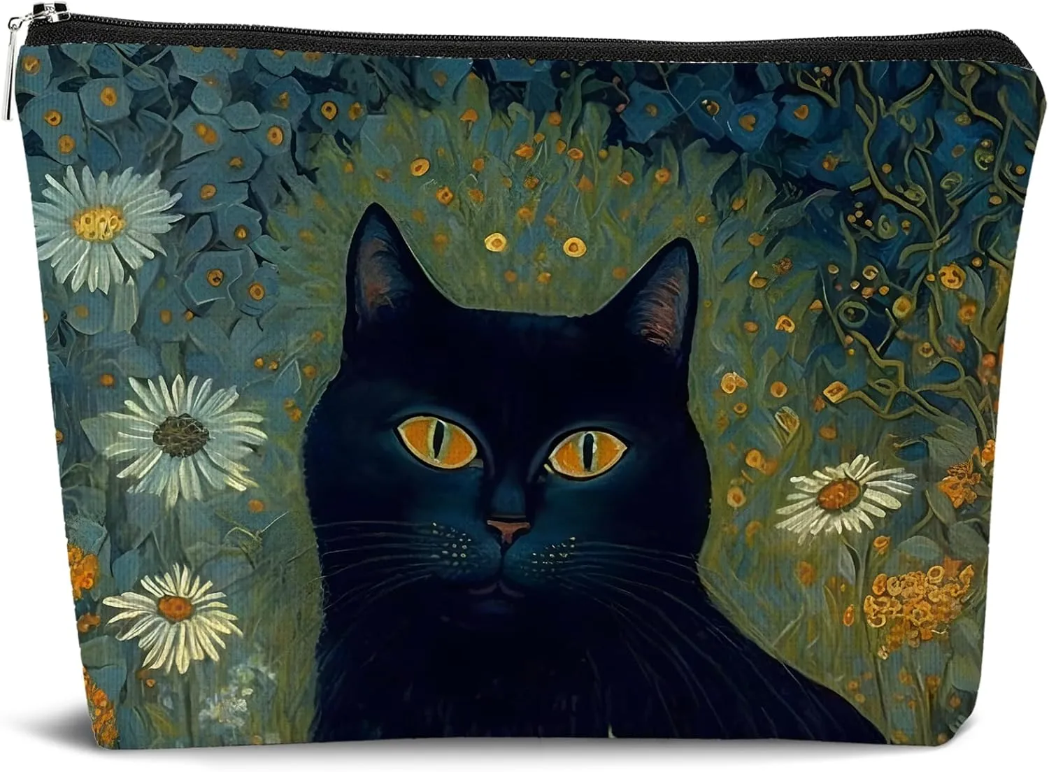 Cat Makeup Bag, Floral Black Cat Cosmetic Bags for Women, Black Cat Gifts for Women, Cat Gifts for Women Cat Lovers, Cat Mom Gifts, Cat Lady Gifts, Cat Makeup Pouch