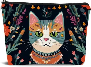 Cat Makeup Bags, Floral Zipper Pouch Cosmetic Bags - Cat Mom & Lady Gifts, Themed for Women
