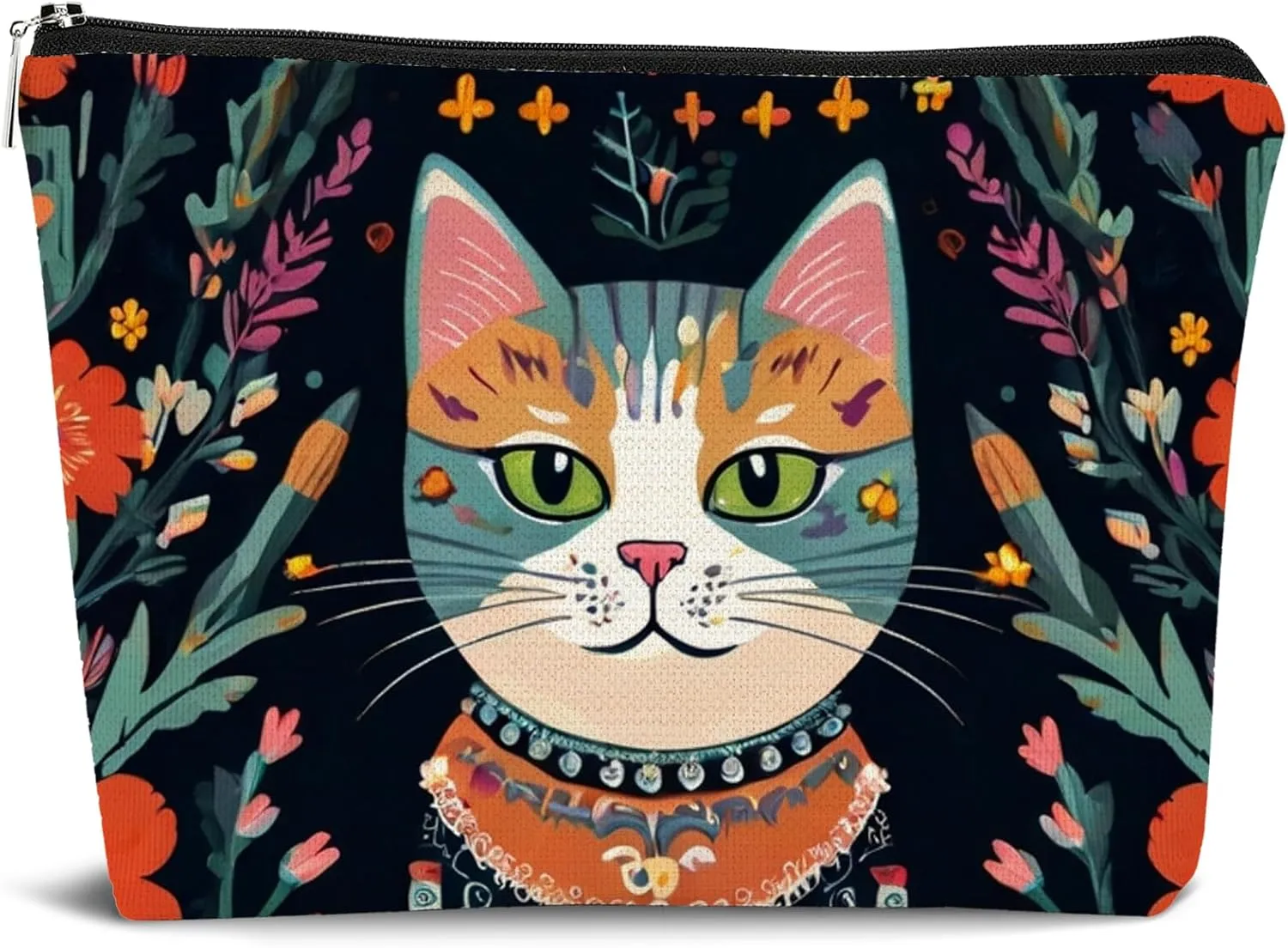 Cat Makeup Bags, Floral Zipper Pouch Cosmetic Bags - Cat Mom & Lady Gifts, Themed for Women