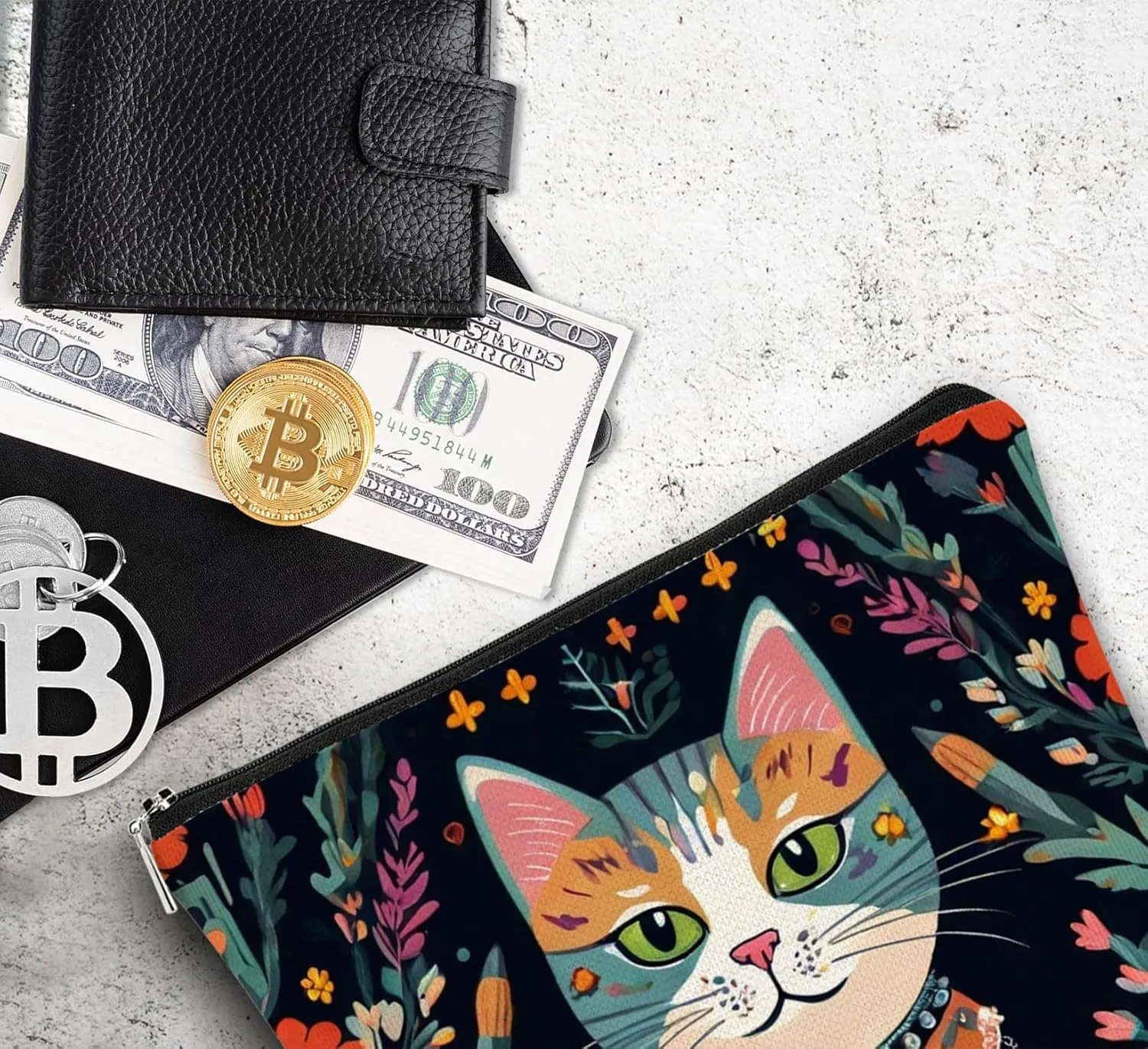 Cat Makeup Bags, Floral Zipper Pouch Cosmetic Bags - Cat Mom & Lady Gifts, Themed for Women