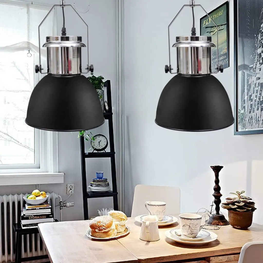 Ceiling Lamp 2 pcs Height-adjustable Modern Black Metal