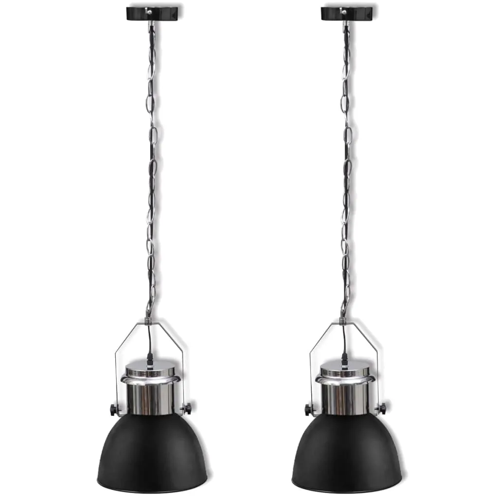 Ceiling Lamp 2 pcs Height-adjustable Modern Black Metal