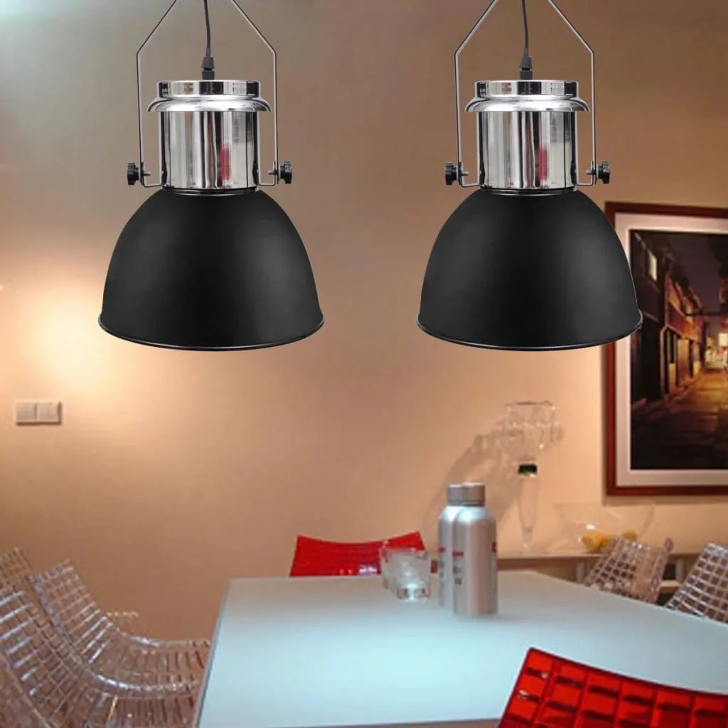Ceiling Lamp 2 pcs Height-adjustable Modern Black Metal
