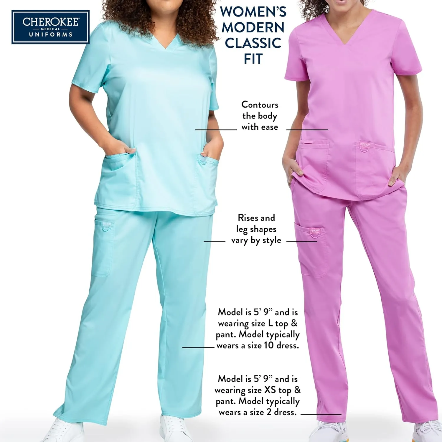Cherokee Women's Scrub Pants, Mid-Rise Pull-On Straight Leg Bottom with 5 Pockets - CK136A