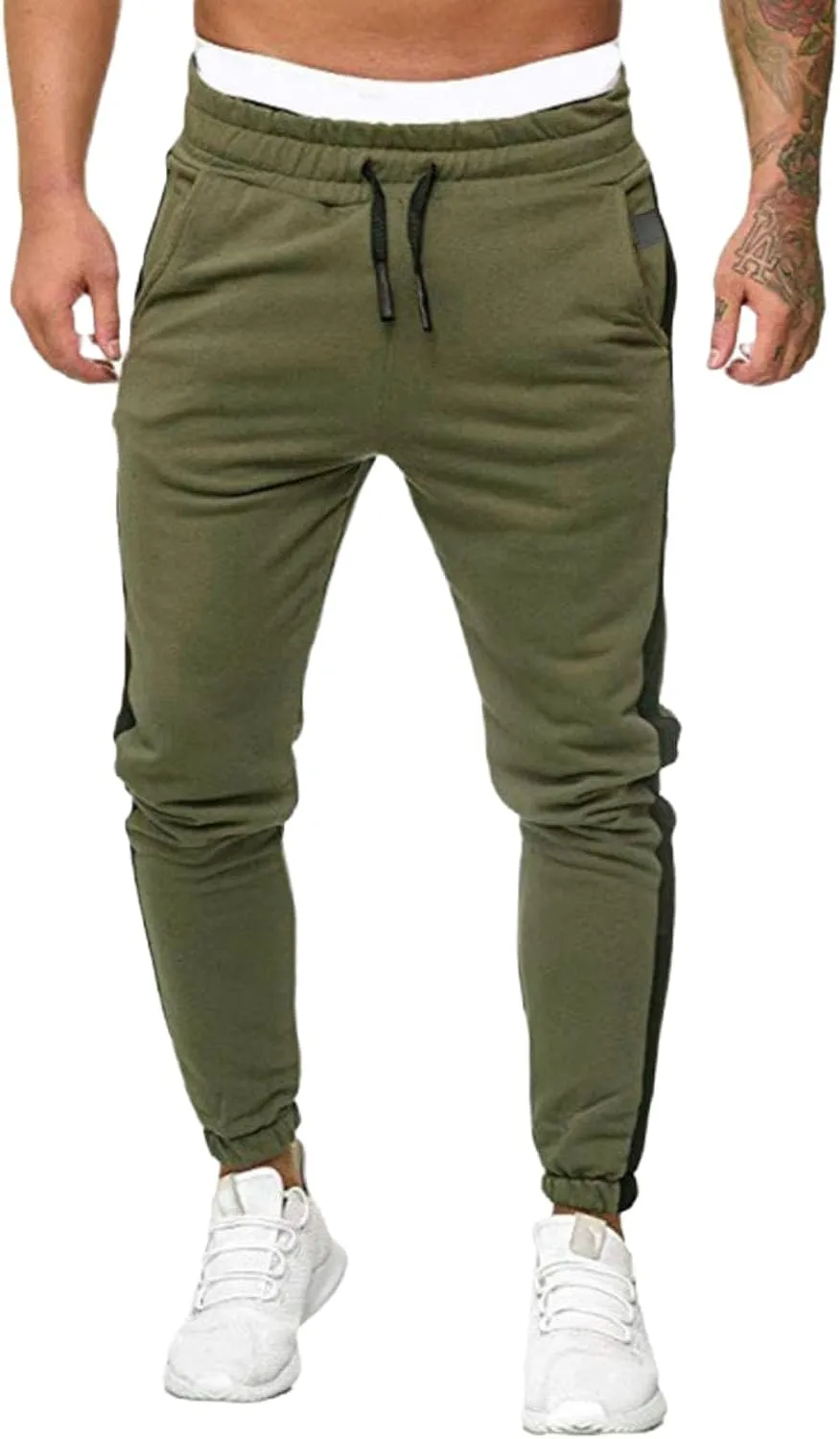 Chinos Pants Men Mid Waist Sweatpants Straight Leg Trousers Classic Workout Joggers Lounge Pants Slacks with Pockets