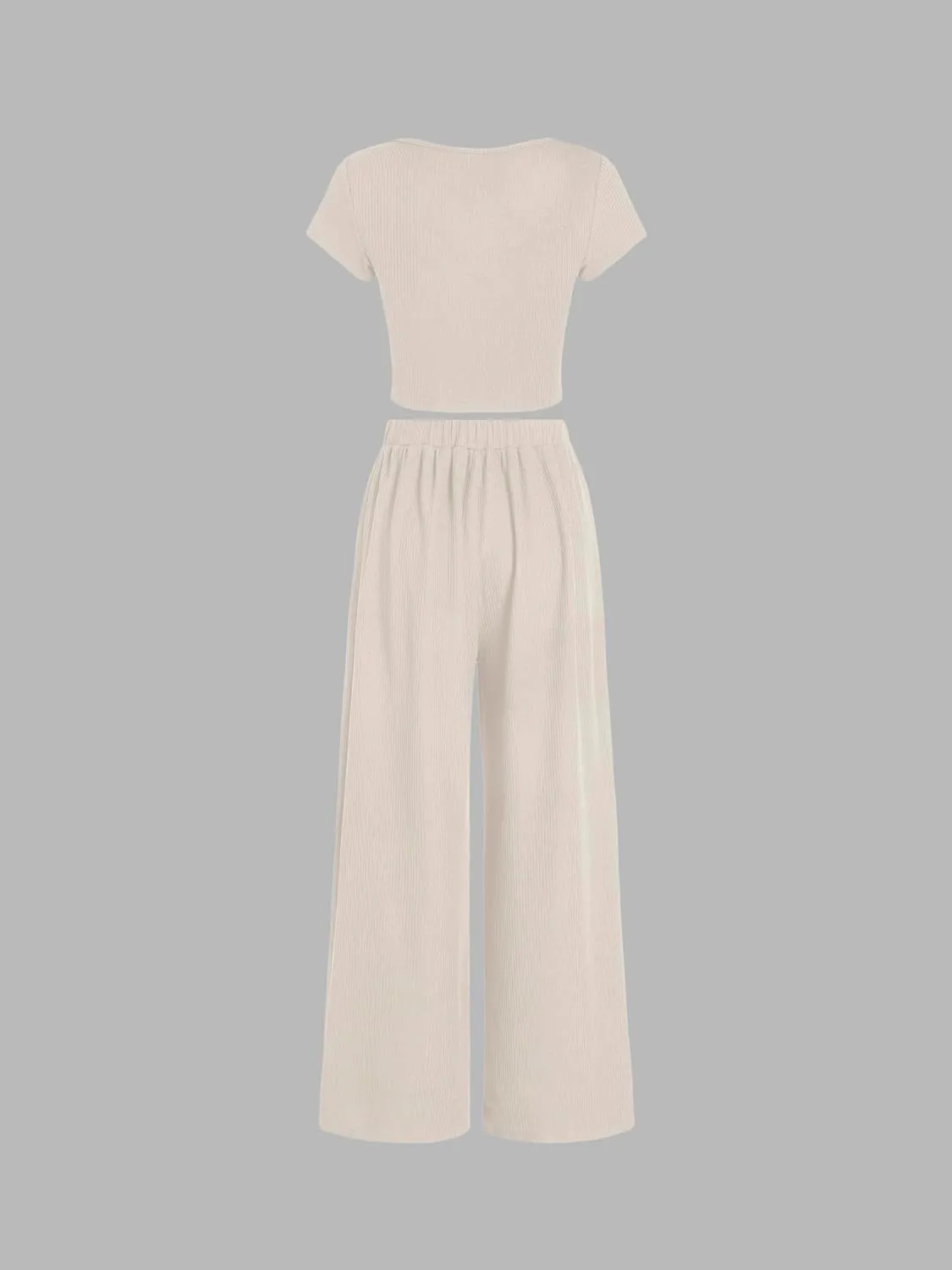 CIDER V-neck Short Sleeve Crop Tee & Knotted Wide Leg Pants Set