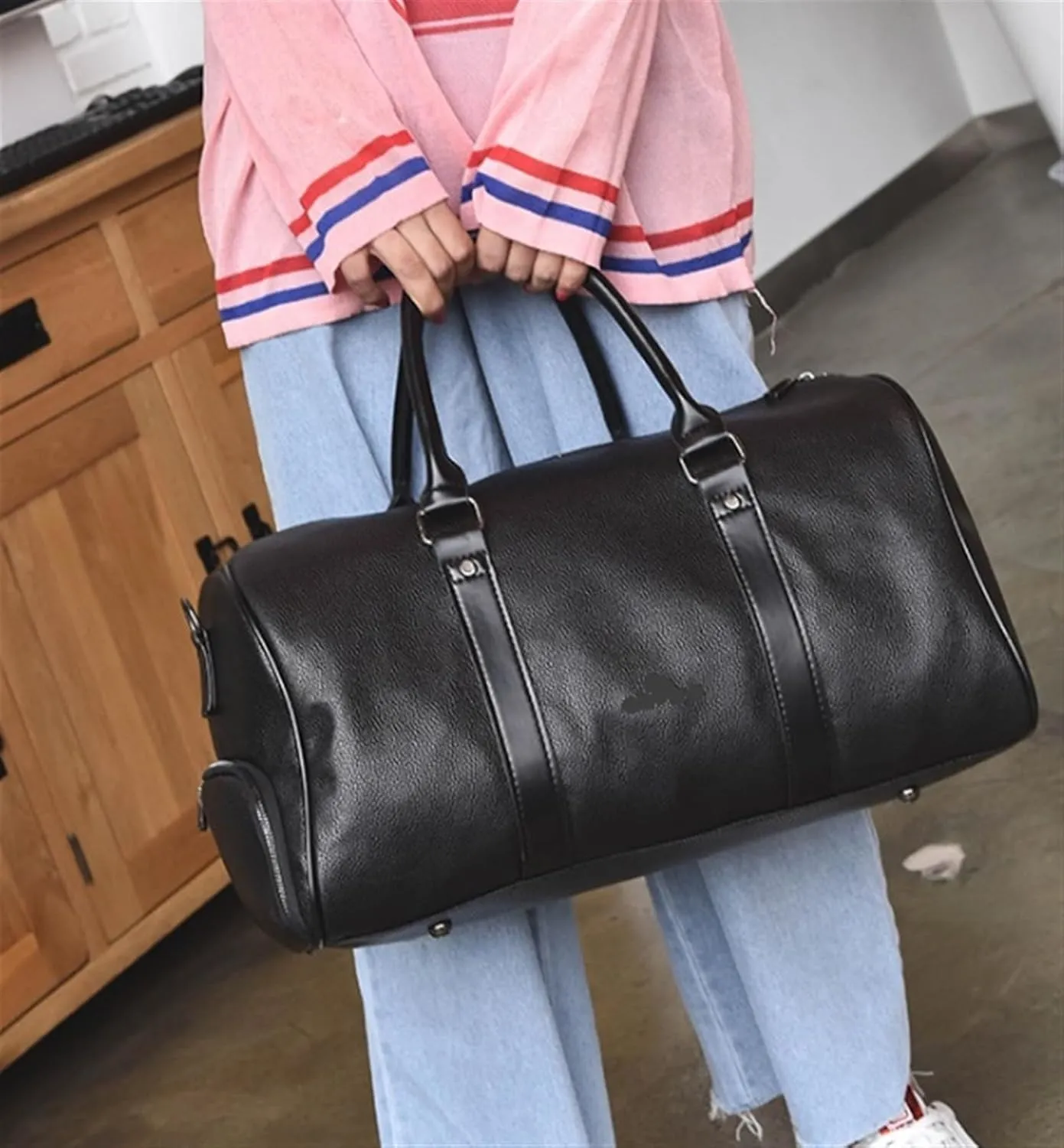 Convertible Suit Travel Bag 17inch Weekend Travel Bag Ladies Men Duffle Tote Bags PU Leather With Shoe Compartment hanging garment duffel bag (Color : A, Size : 460 * 250 * 260mm)