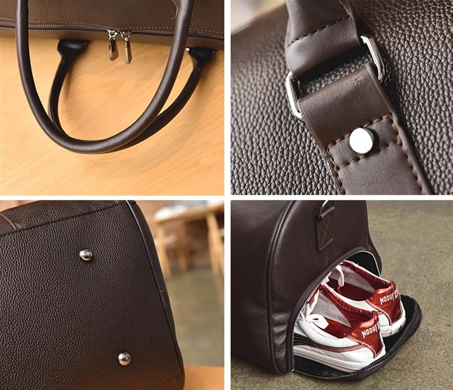 Convertible Suit Travel Bag 17inch Weekend Travel Bag Ladies Men Duffle Tote Bags PU Leather With Shoe Compartment hanging garment duffel bag (Color : A, Size : 460 * 250 * 260mm)
