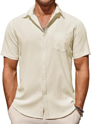 COOFANDY Men's Casual Summer Beach Wrinkle Free Shirts Short Sleeve Button Down Lightweight Untucked Textured Shirt