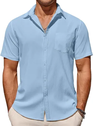 COOFANDY Men's Casual Summer Beach Wrinkle Free Shirts Short Sleeve Button Down Lightweight Untucked Textured Shirt