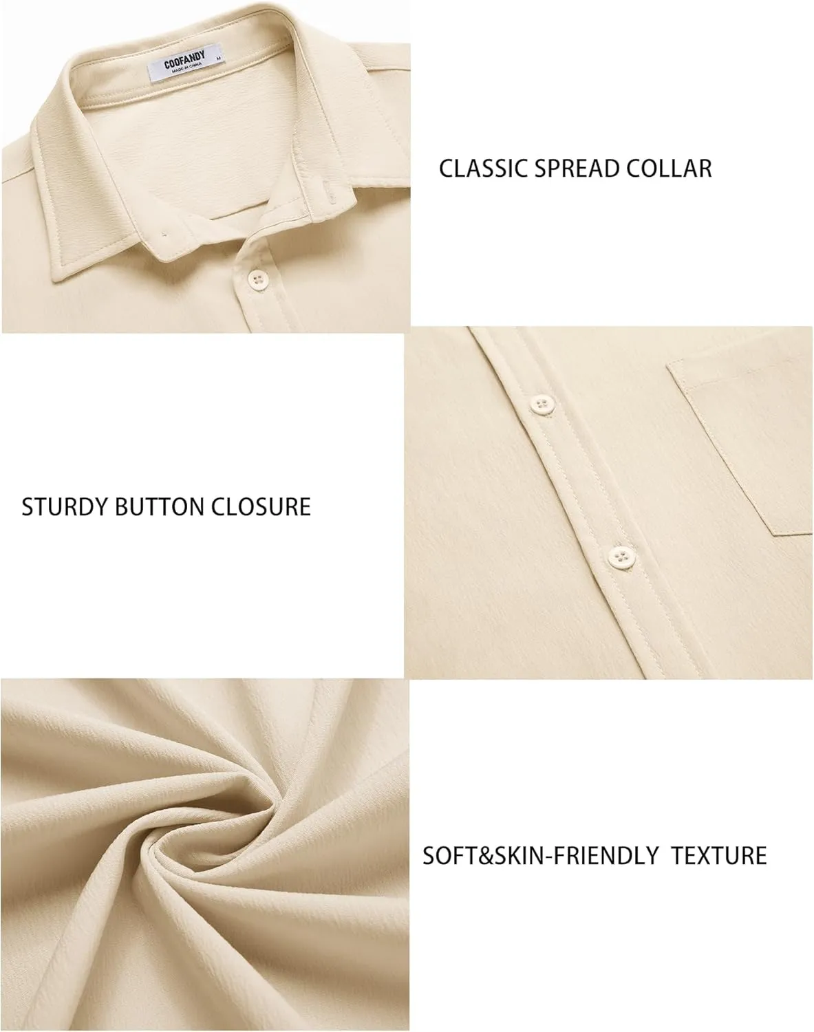 COOFANDY Men's Casual Summer Beach Wrinkle Free Shirts Short Sleeve Button Down Lightweight Untucked Textured Shirt
