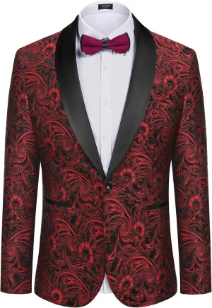 COOFANDY Men's Floral Tuxedo Jacket Luxury Embroidered Wedding Blazer Dress Suit for Party Dinner