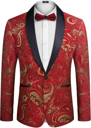 COOFANDY Men's Floral Tuxedo Jacket Luxury Embroidered Wedding Blazer Dress Suit for Party Dinner