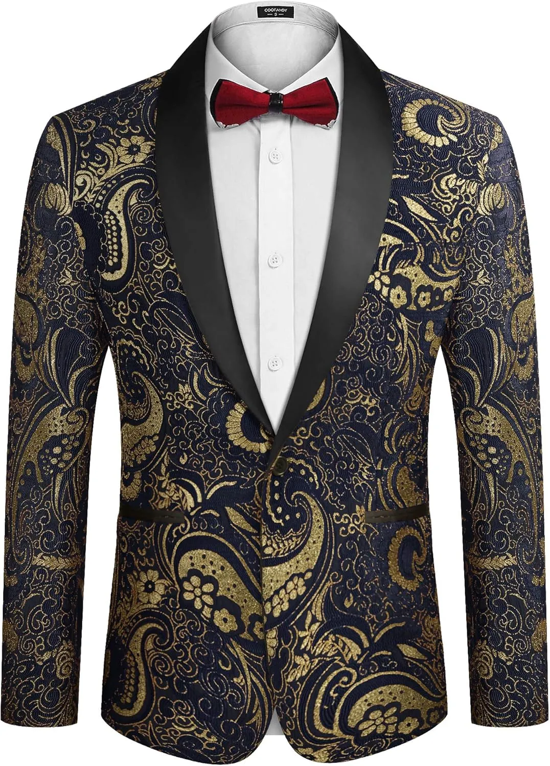 COOFANDY Men's Floral Tuxedo Jacket Luxury Embroidered Wedding Blazer Dress Suit for Party Dinner