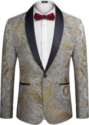 COOFANDY Men's Floral Tuxedo Jacket Luxury Embroidered Wedding Blazer Dress Suit for Party Dinner