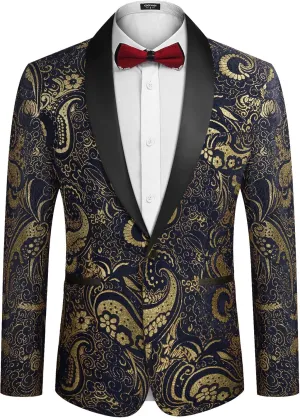 COOFANDY Men's Floral Tuxedo Jacket Luxury Embroidered Wedding Blazer Dress Suit for Party Dinner