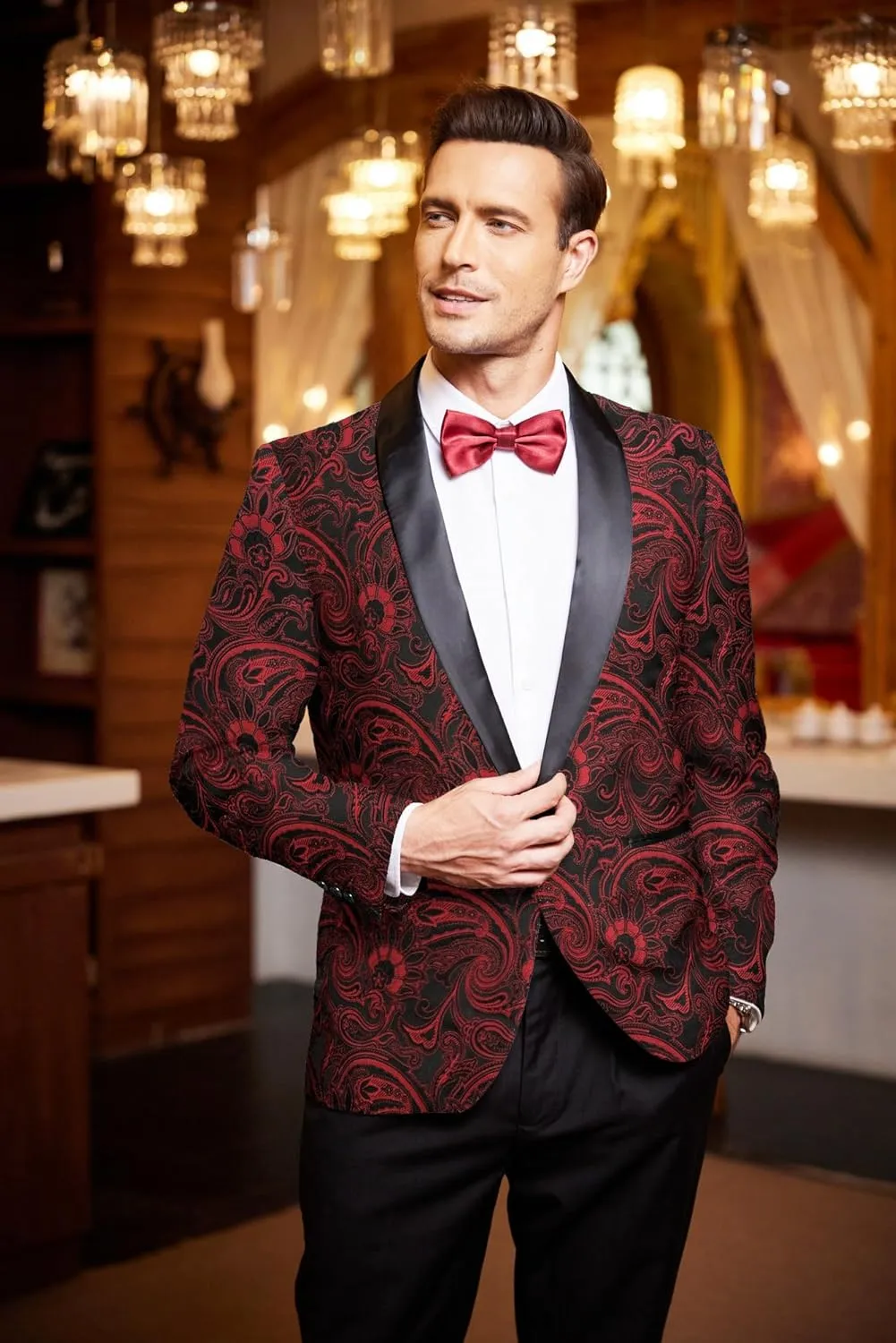 COOFANDY Men's Floral Tuxedo Jacket Luxury Embroidered Wedding Blazer Dress Suit for Party Dinner