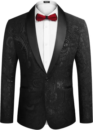 COOFANDY Men's Floral Tuxedo Jacket Luxury Embroidered Wedding Blazer Dress Suit for Party Dinner