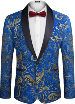 COOFANDY Men's Floral Tuxedo Jacket Luxury Embroidered Wedding Blazer Dress Suit for Party Dinner