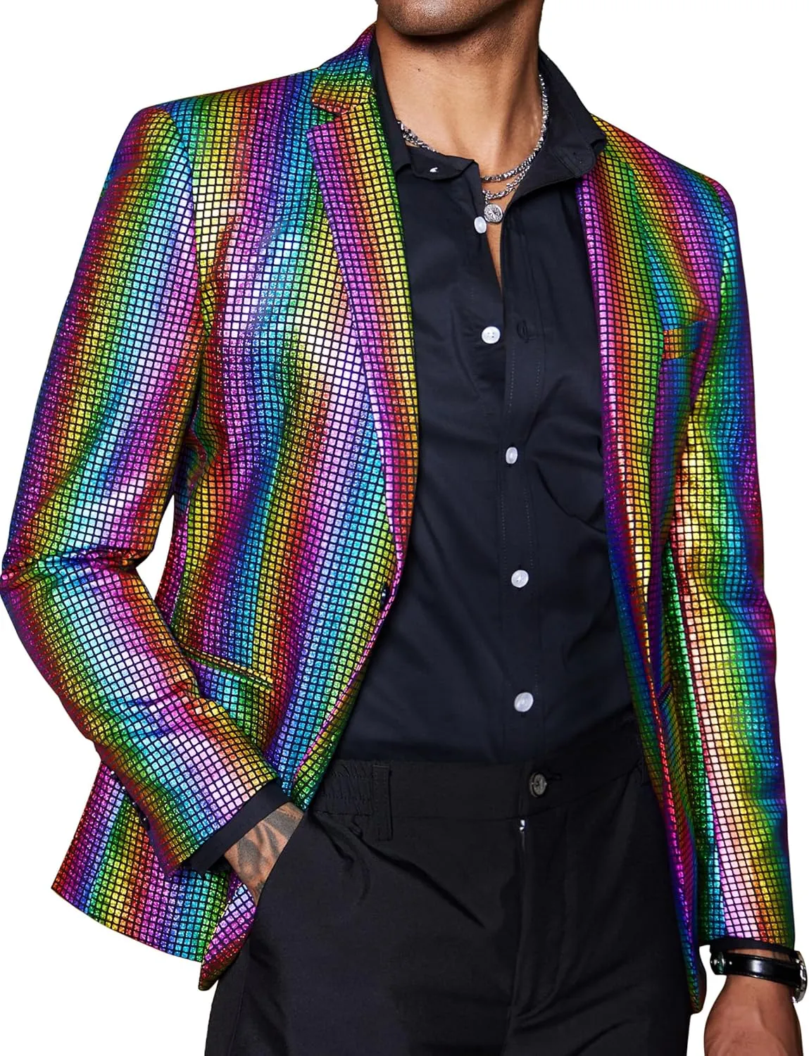 COOFANDY Mens Metallic Jacket Regular Fit Blazer Casual 70s Disco Party Sport Coat