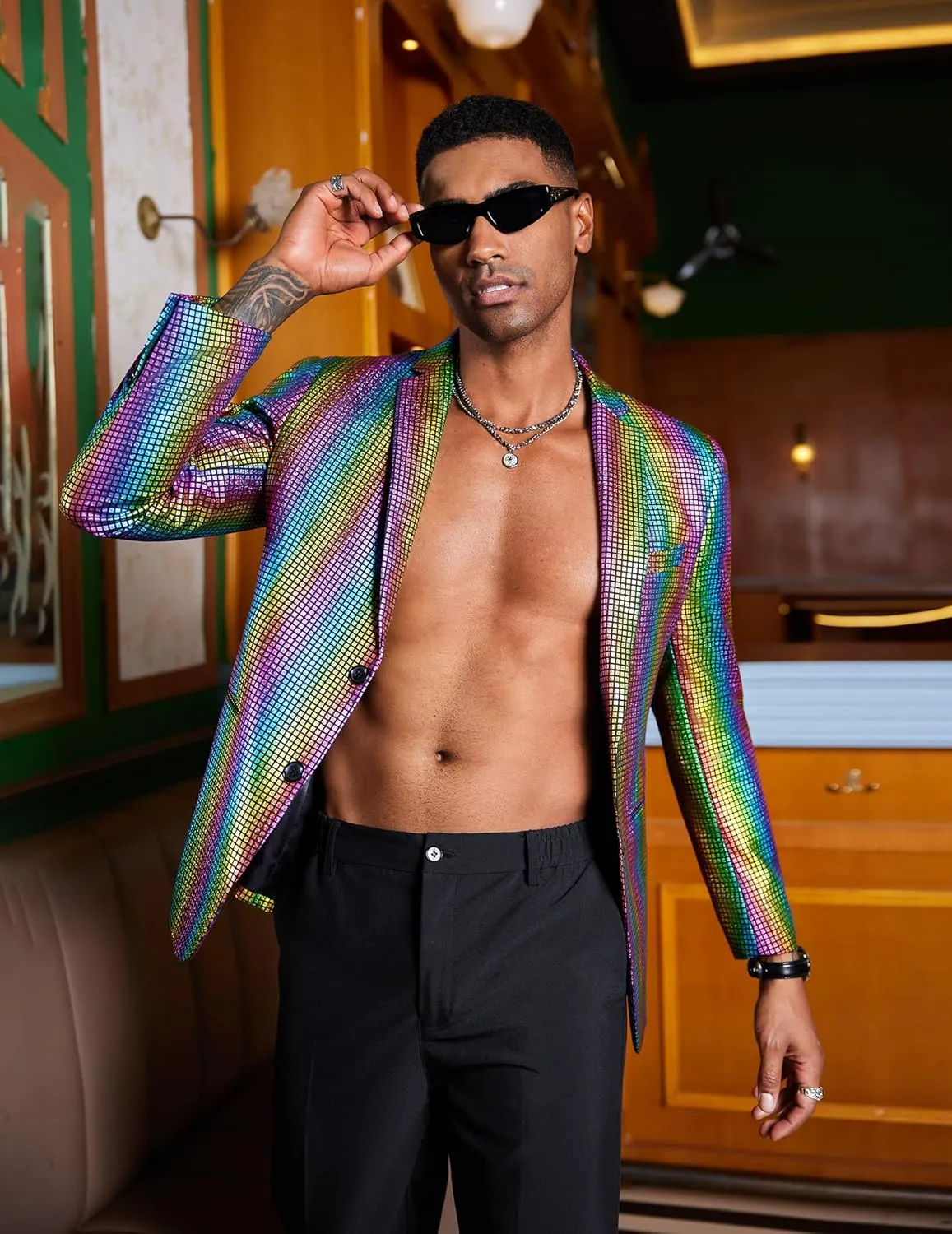 COOFANDY Mens Metallic Jacket Regular Fit Blazer Casual 70s Disco Party Sport Coat